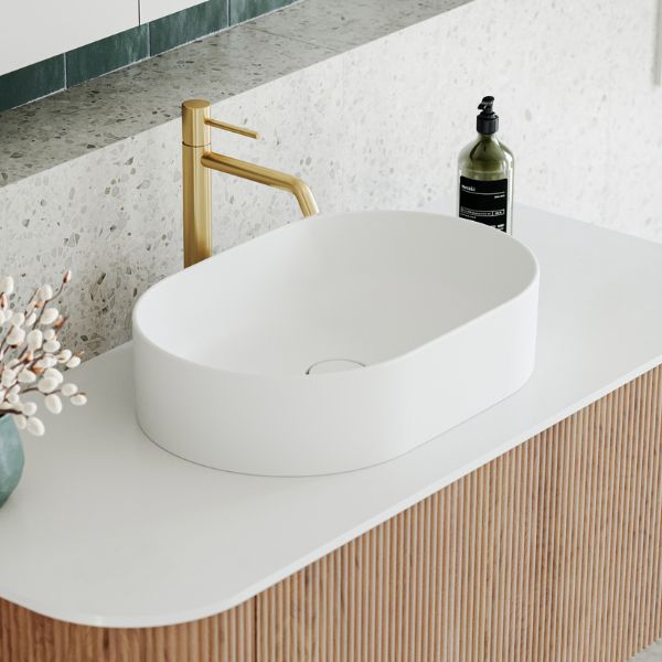 Bao Pill 500mm Above Counter Bathroom Basin in Matte White - Mera Mera