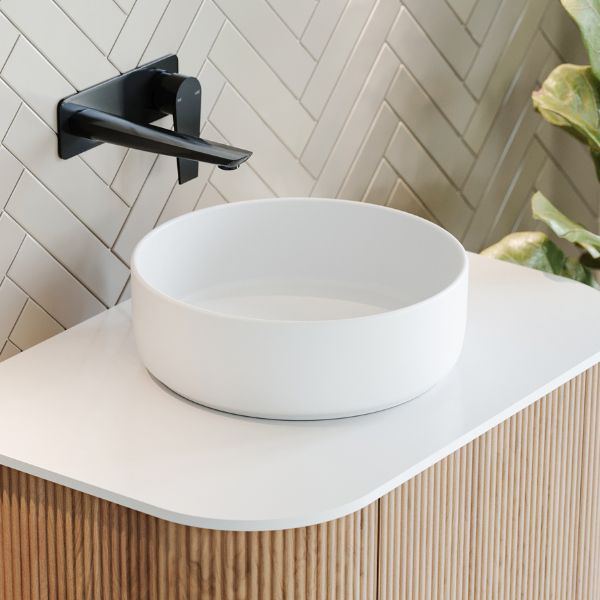 Bao Round 360mm Above Counter Bathroom Basin in Matte White - Mera Mera