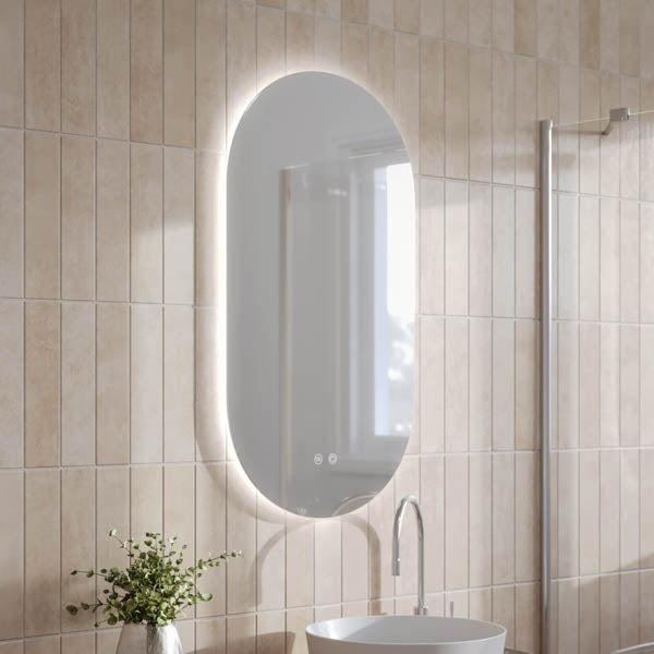 Pill Shaped Frameless Backlit LED Mirror 500mm by 900mm | Mera Mera