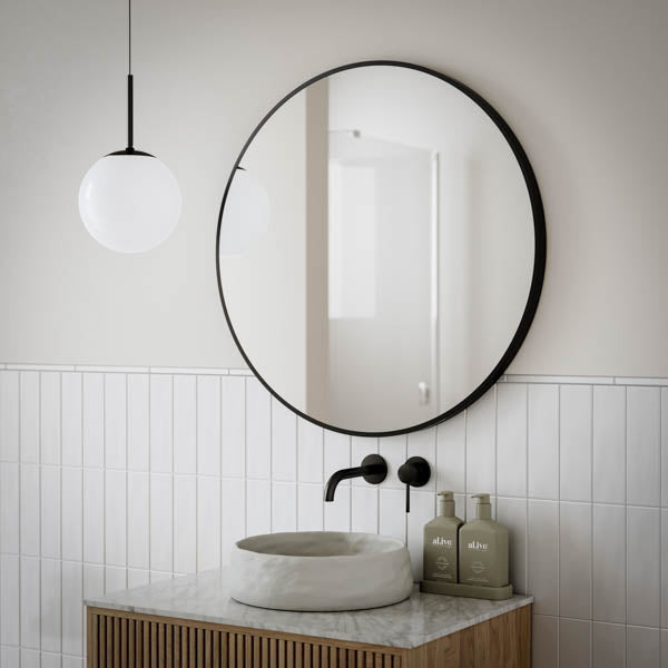 Round Matte Black Framed Mirror 800mm | Mera Mera