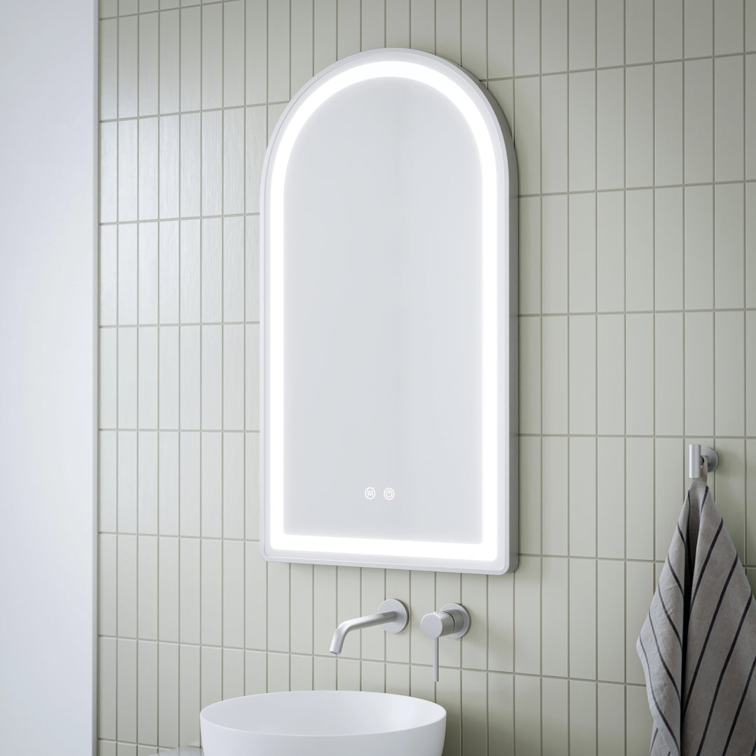 Mera Mera - Arch Shaped Brushed Nickel Framed Frontlit LED Mirror 500mm by 900mm