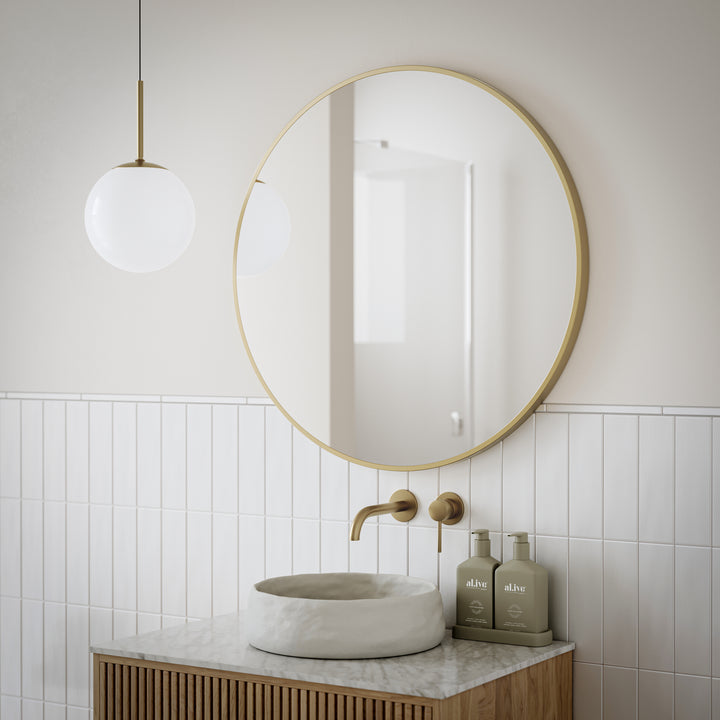 Round Brushed Nickel Framed Mirror 800mm | Mera Mera