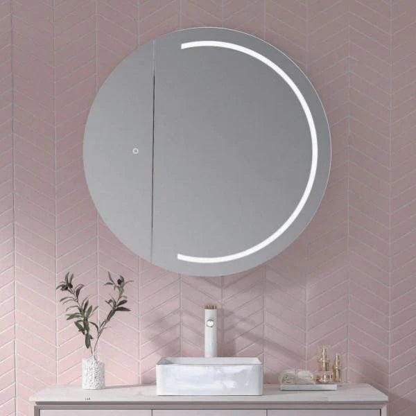 Remer Pearl Round LED Shaving Cabinet 900mm Front - Mera Mera