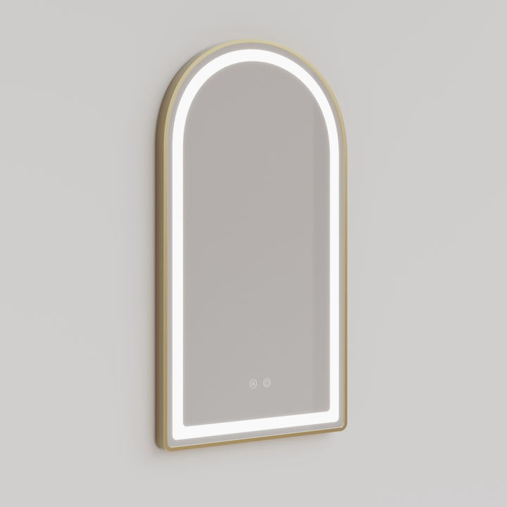 Arch Shaped Brushed Gold Framed Frontlit LED Mirror 500mm by 900mm | Mera Mera