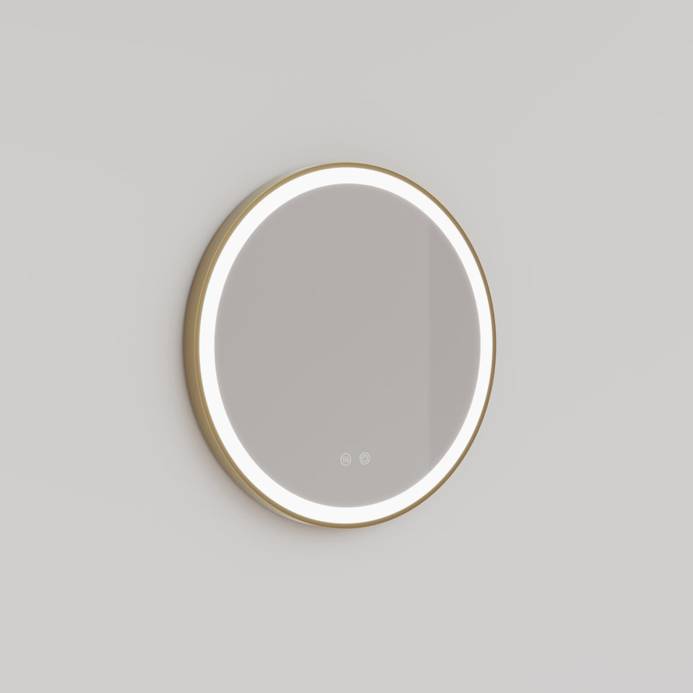 Round Brushed Gold Framed Frontlit LED Mirror 600mm | Mera Mera 