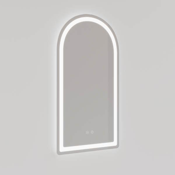 Mera Mera - Arch Shaped Frameless Frontlit and Backlit LED Mirror 500mm by 900mm - Plain Background