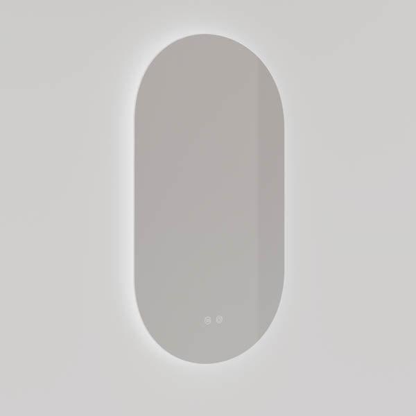 Pill Shaped Frameless Backlit LED Mirror 500mm by 900mm | Mera Mera - Plain Background