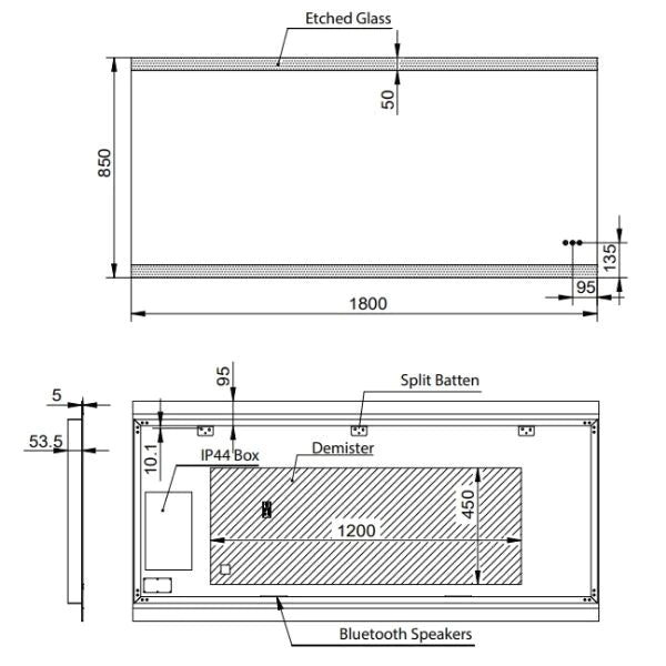 Remer Miro 1800mm LED Smart Mirror Dimensions - Mera Mera