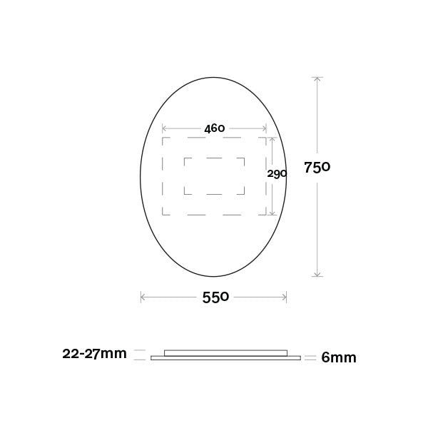 Marquis Oval Mirror 550mm Technical Drawing - Mera Mera