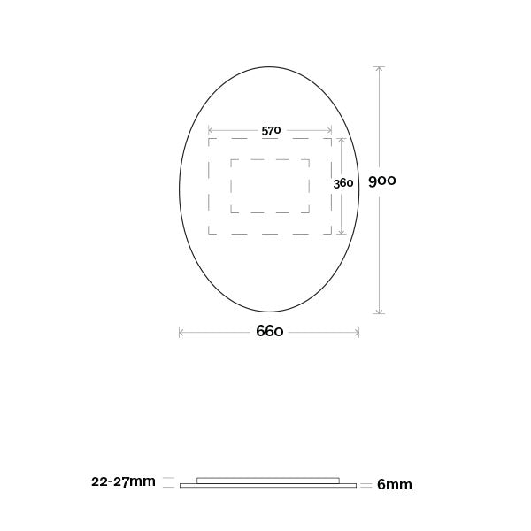 Marquis Oval Mirror 660mm Technical Drawing - Mera Mera