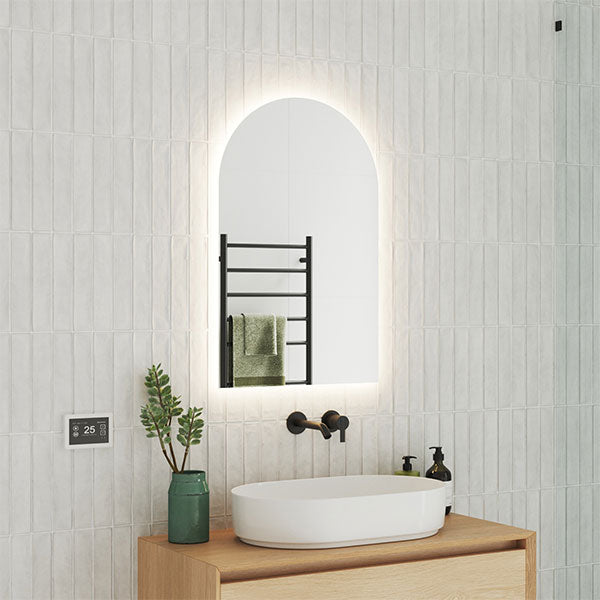 Thermogroup Ablaze Backlit Arch Shape Mirror with Cool Light 500x800x45mm 47Watts - Includes Mirror Demister - Online at Mera Mera