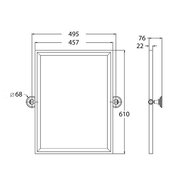 Turner Hastings Mayer Pivot Rectangle Mirror Technical Drawing - Mera Mera